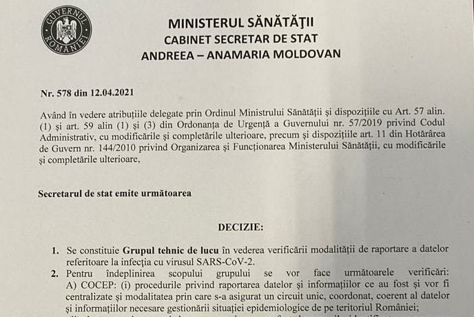 Liviu Iolu prezintă un document privind înfiinţarea grupului de lucru pentru verificarea deceselor cauzate de COVID-19!