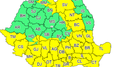 Codul galben de ploi și vijelii cuprinde sudul țării