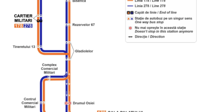 Liniile 178 şi 278, deviate în Cartierul Militari din cauza lucrărilor de reabilitare de pe Drumul Osiei