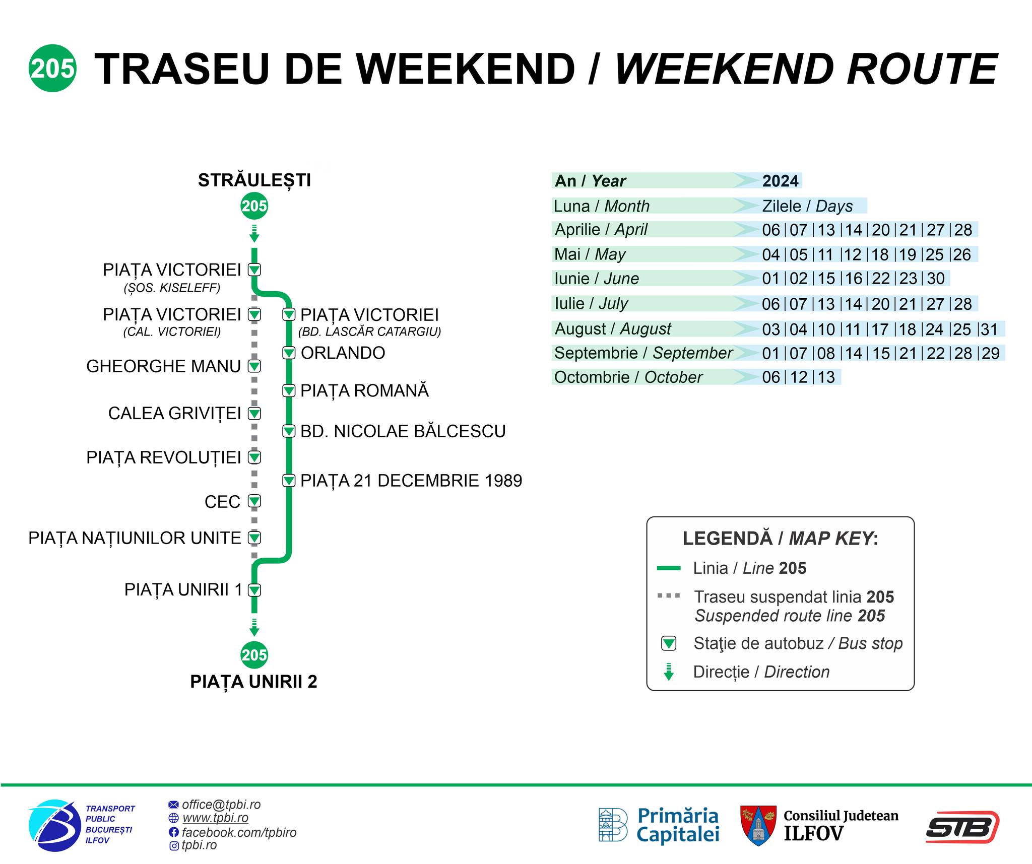 Traseul liniei 205, deviat în weekend