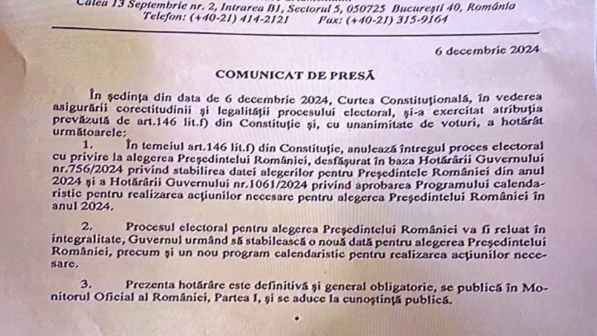 CCR a ANULAT Alegerile Prezidențiale 2024!